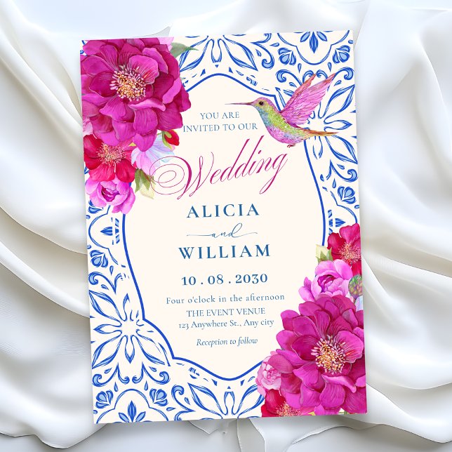 Invitation Carreaux de mariage floral (Créateur téléchargé)