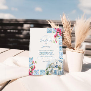 Invitation Carreaux Floraux Élégants Aquarelle Mariage en G