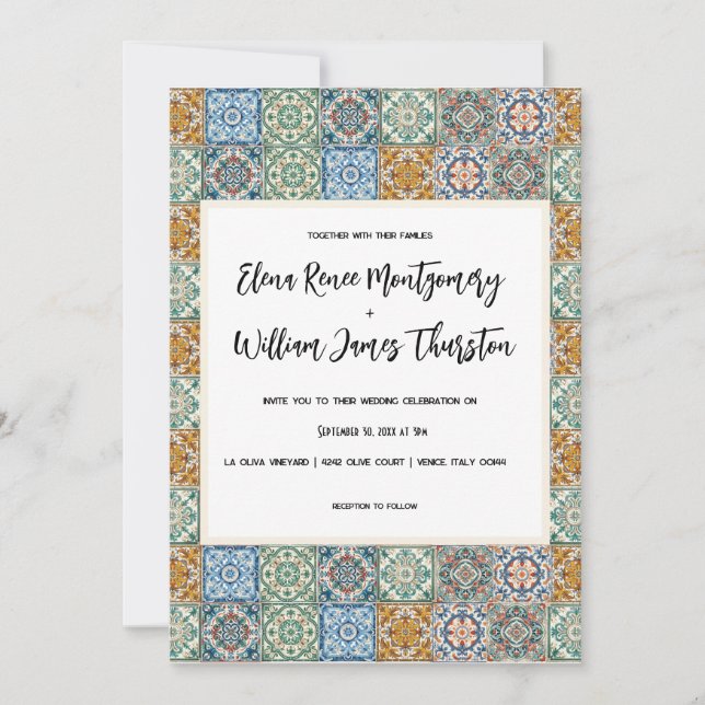 Invitation Carreaux italiens Destination Mariage (Devant)