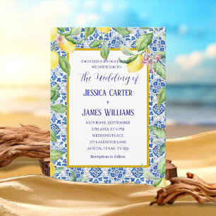 Invitation Carreaux Portugais Citrons Mariage Méditerranéen