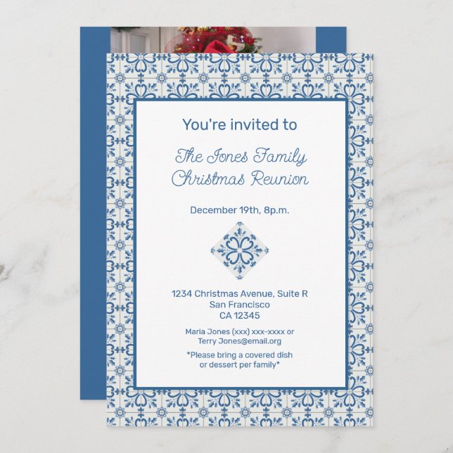 Invitation Carreaux portugais de Noël Cadre feuille Holly (Devant / Derrière)