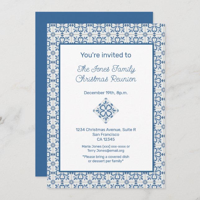 Invitation Carreaux portugais de Noël Cadre feuille Holly (Devant / Derrière)