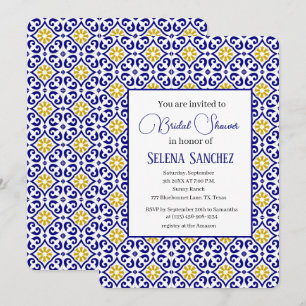 Invitation Carreaux portugais Fête des mariées d'aquarelle fl