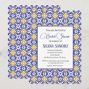 Invitation Carreaux portugais Fleurs aquarelle Enterrement de