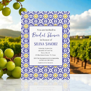 Invitation Carreaux portugais Floral Aquarelle Baby Shower 