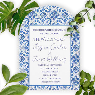 Invitation Carreaux Portugais Rustiques Mariage Méditerranéen