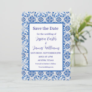 Invitation Carreaux Portugais Rustiques Mariage Méditerranéen