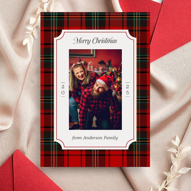 Invitation Carreaux Rouges Joyeux Noël Fêtes (Red Plaid Modern Merry Christmas Holiday Card)