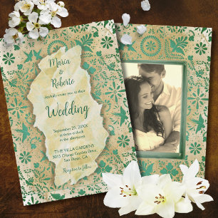 Invitation Carreaux vert émeraude rustique Mariage mexicain I