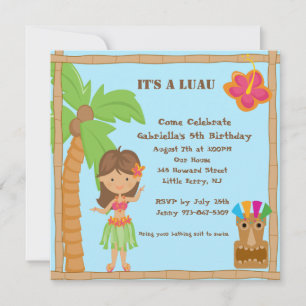 Invitation carrée d'anniversaire de Luau de fille