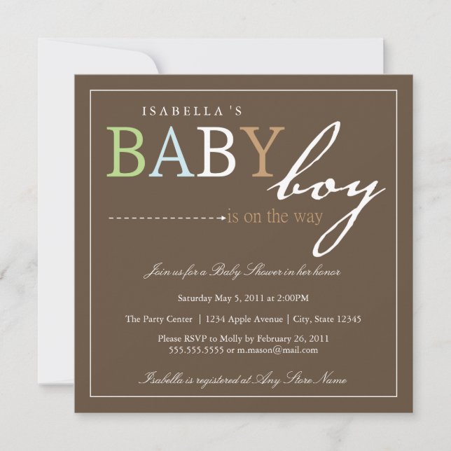 Invitation carrée de baby shower de BÉBÉ (Devant)