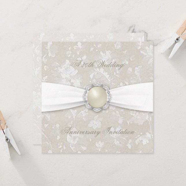 Invitation carrée pour 30 ans de mariage en damass (Devant/Arrière en situation)