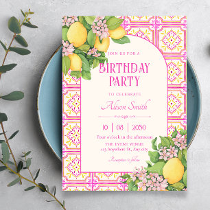 Invitation Carrelage artistique floral rose anniversaire