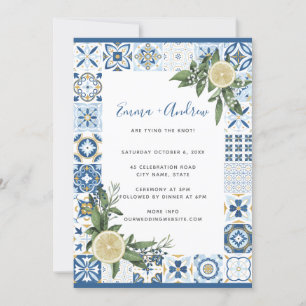 Invitation Carrelage bleu Amalfi Mariage citron méditerranéen