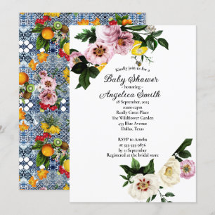 Invitation Carrelage bleu Baby shower Motif méditerranéen