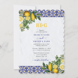 Invitation Carrelage bleu blanc jaune méditerranéen Mariage c