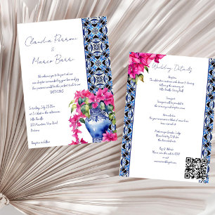 Invitation Carrelage bleu Bougainvillea mariage élégant