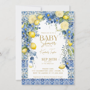 Invitation Carrelage Bleu Citron Italien Baby Shower