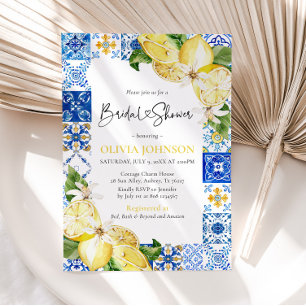Invitation Carrelage bleu Citron Italien Douche nuptiale Invi