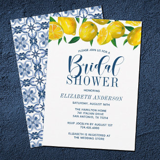 Invitation Carrelage bleu Citron italien Mariage