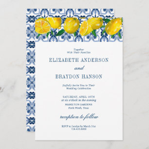 Invitation Carrelage bleu Citron italien Mariage