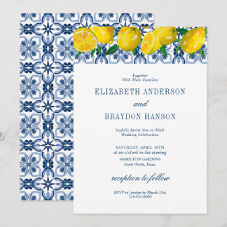 Invitation Carrelage bleu Citron italien Mariage