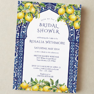 Invitation Carrelage Bleu Citron Mariage Méditerranéen