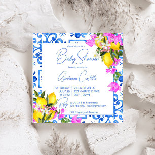 Invitation Carrelage bleu Citrons Bougainvilliers Méditerrané