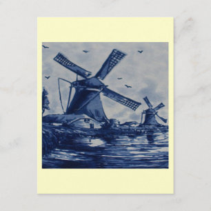 Invitation Carrelage bleu Delft - Les moulins à vent au bord