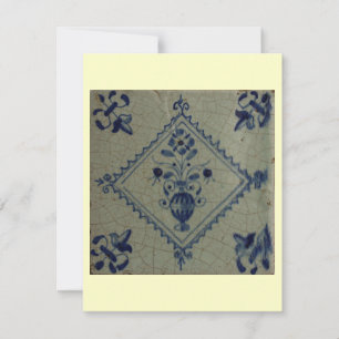 Invitation Carrelage Bleu Delft - Vase avec Fleurs et Bouquet