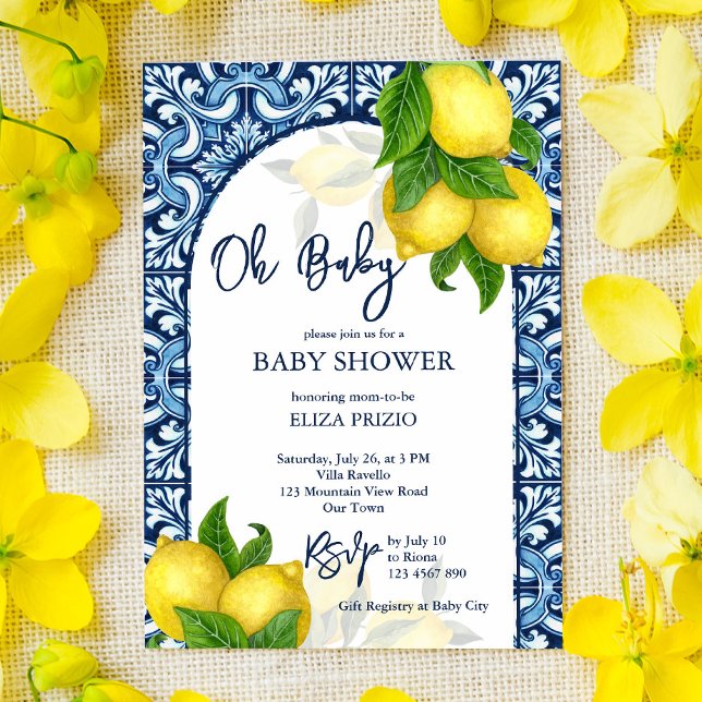 Invitation Carrelage bleu et citron Amalfi Positano baby show (Créateur téléchargé)