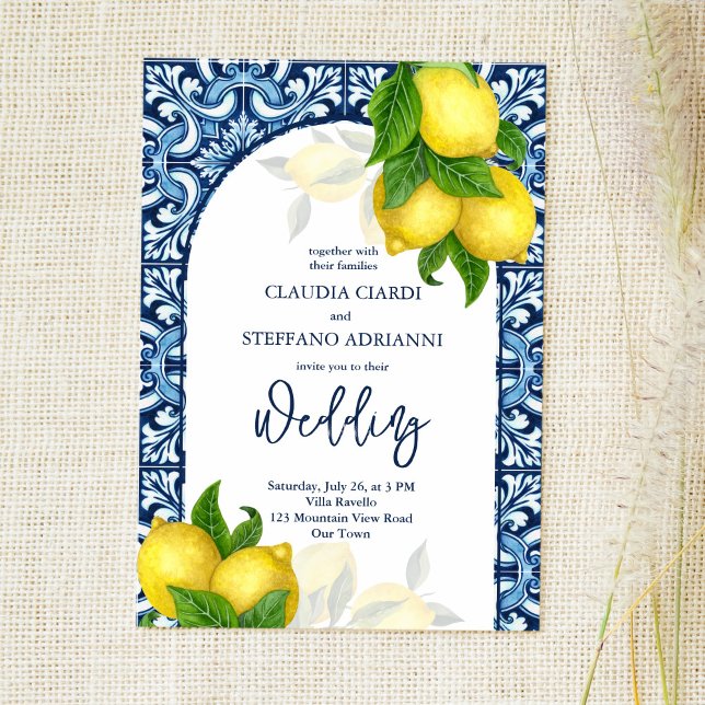 Invitation Carrelage bleu et citron Amalfi Positano mariage (Créateur téléchargé)