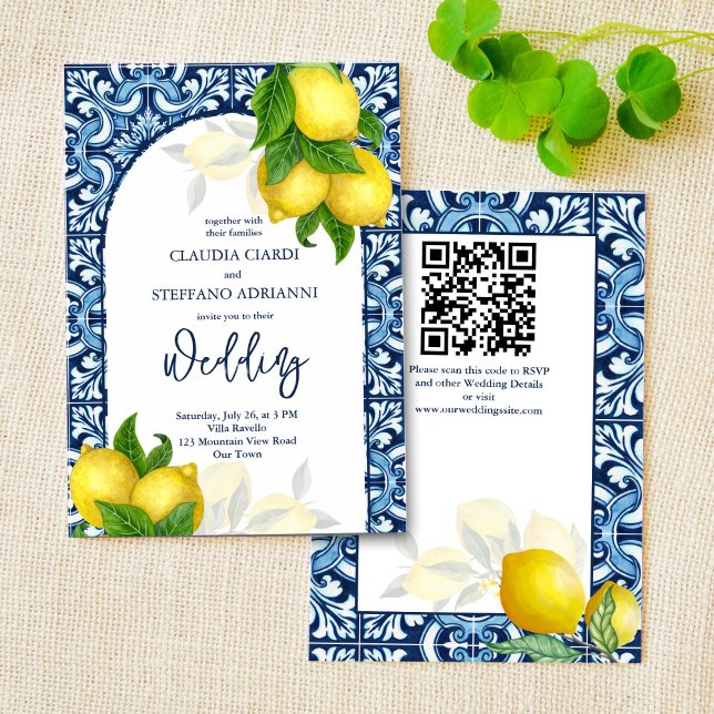 Invitation Carrelage bleu et citron Amalfi Positano mariage (Créateur téléchargé)