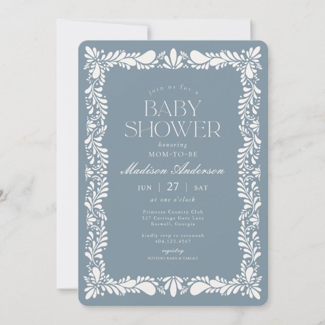 Invitation Carrelage bleu foncé Talavera Baby shower garçon F (Devant)
