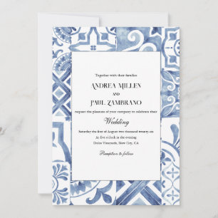 Invitation Carrelage bleu méditerranéen