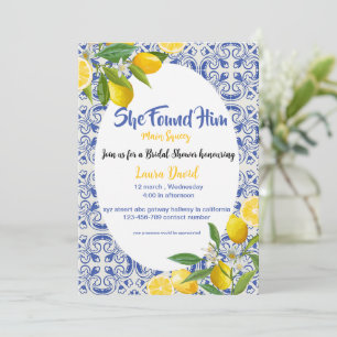 Invitation Carrelage bleu méditerranéen aquarelle douche nupt