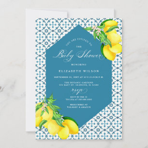 Invitation Carrelage bleu méditerranéen Baby shower citron