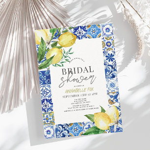 Invitation Carrelage bleu méditerranéen Citrus Lemon Fête des