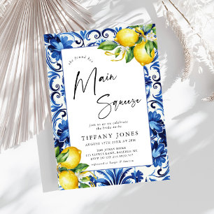 Invitation Carrelage bleu méditerranéen Fête des mariées citr