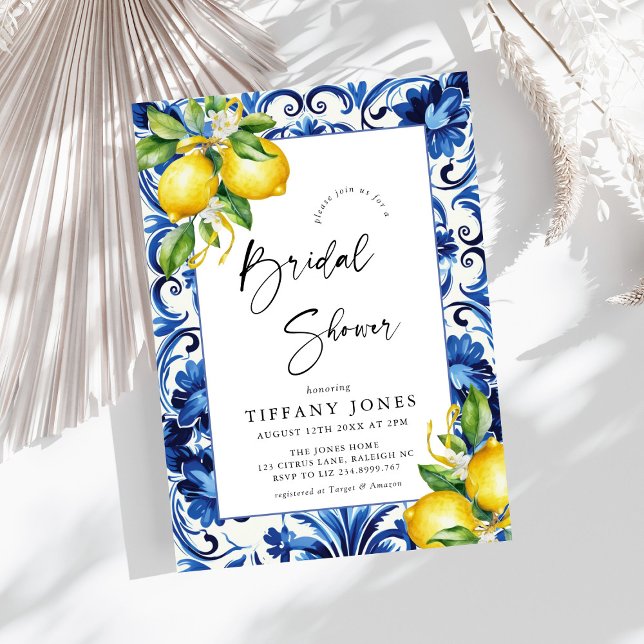 Invitation Carrelage bleu méditerranéen Fête des mariées citr (Créateur téléchargé)