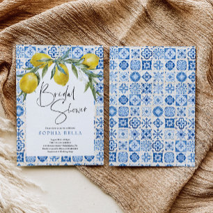 Invitation Carrelage bleu méditerranéen Fête des mariées ital