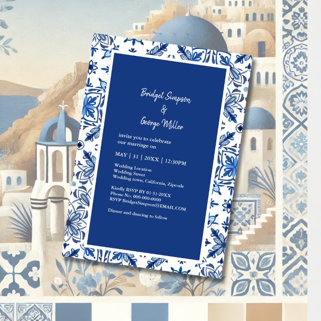 Invitation Carrelage bleu méditerranéen Motif (Créateur téléchargé)