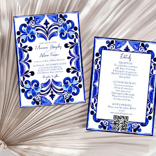 Invitation Carrelage bleu méditerranéen tout en un mariage