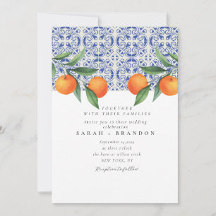 Invitation Carrelage bleu orange aquarelle Mariage méditerran