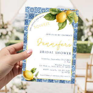Invitation Carrelage bleu thème Citron Réelle d'amour Enterre