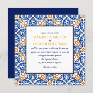 Invitation Carrelage espagnol   mariage méditerranéen bleu ja