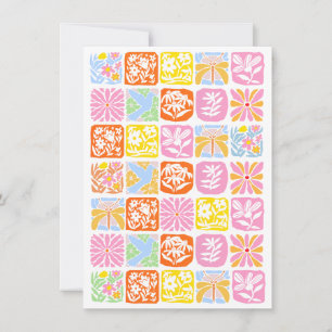 Invitation Carrelage floral coloré Botanique Folk Whimsical