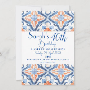 Invitation Carrelage Marocain Rouge Et Bleu Anniversaire