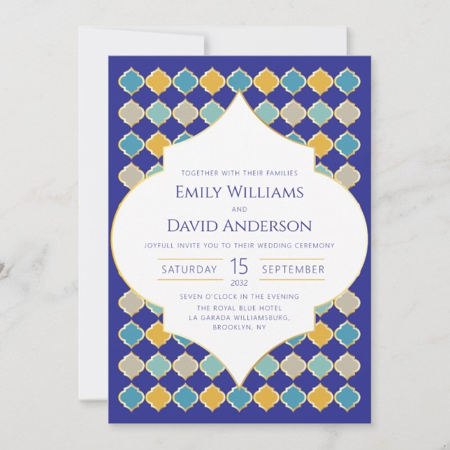 Invitation Carrelage marocain Royal Blue Golden Mariage (Devant)