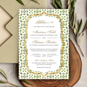 Invitation Carrelage marocain vert et or Mariage islamique